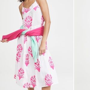 SZ BLOCKPRINTS White With Pink Floral Handblocked Prints Halter Dress